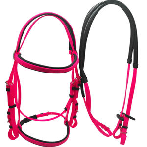 Bride de cheval en cuir durable de couleur rose avec rênes faites pour l'équitation professionnelle Made In India Horse Bridle - Product Image 1
