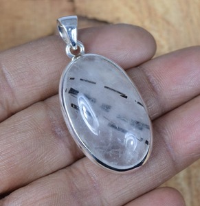 Pendentif de mode rutile noir pendentif en argent Sterling 925 pendentif en pierres précieuses forme ovale pendentif de créateur cadeau pour ses bijoux faits à la main - Product Image 2