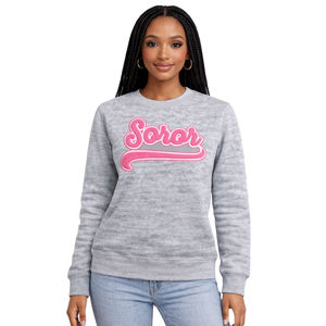 เสื้อสเวตเชิ้ตคอกลม Heather Grey Soror สีชมพูและสีเขียว สำหรับสตรี นักศึกษาหญิง  สไตล์ลำลอง  สำหรับฤดูหนาว  พร้อมตราสัญลักษณ์ - Product Image 1