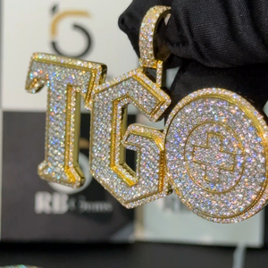 RB Gems - Colgantes Cristianos Finos, Estilo Hip-Hop, con Certificación IGI, Moissanita, Letra Personalizada, Chapado en Oro de Ley 925, Corte Brillante - Product Image 4