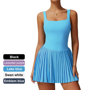 Gaun tenis atletik produk Tik Tok, produk leher persegi Anti selip, pakaian sepak bola lipit tanpa lengan dua dalam satu sisi, celana pendek saku - Product Image 1