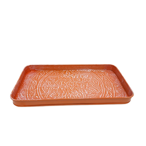 Plateau de service en forme de rectangle en métal en vrac en gros de couleur orange pour hôtels et restaurants plateau de service fait à la main - Product Image 5