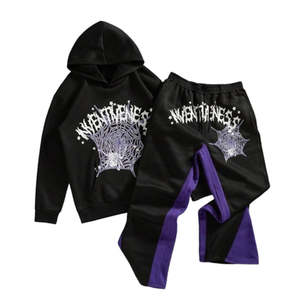 Conjunto de sudadera de algodón 100% con estampado de árbol real de 2 piezas personalizado-Sudadera con capucha y pantalones de chándal acampanados - Product Image 4