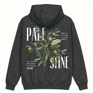 Sweat à capuche Palestine Olive Statement 100% Coton Tricoté Imprimé Numérique Motif Uni Fermeture Éclair Délavé à l'Acide - Product Image 3
