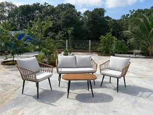 Juego de Muebles de Jardín de Acacia de la Mejor Calidad, Juego de Mesa y Sillas de Cuerda Estilo Bistró, 4 Piezas, Juego de Jardín Tejido para Patio - Product Image 6