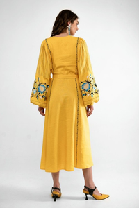 Nouveau Look fantastique Style bohème Vintage broderie lourde main travail Flare bouffée à manches longues taille naturelle écologique Maxi Fit - Product Image 6