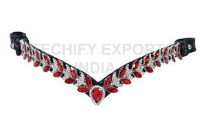 Bandeau à sourcils en cristal rouge de luxe pour chevaux Décoration de têtière équestre en cuir faite à la main - Product Image 3