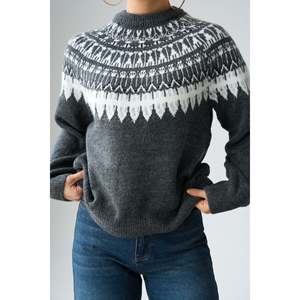 เสื้อสเวตเตอร์แจ็คการ์ดแขนยาวสีแอนทราไซต์-โบน - Product Image 3