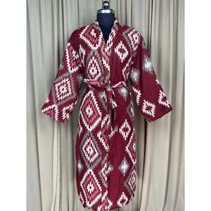 Yak Wool Blend Women's Cozy Winter Romance <b>Kimono</b> Robe Red Diamond Print <b>Cardigan</b> House Coat Pockets Quirky Woven Loungewear ODM - Product Image 1