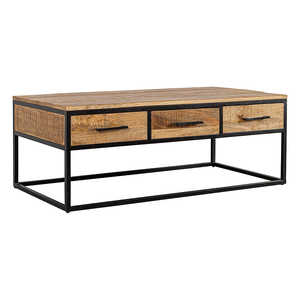 Mangohouten Owen 120 cm Mobilier de salon style ferme en chêne Salontafel avec ensemble de tiroirs carrés en métal - Product Image 4