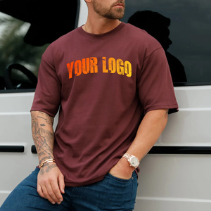 Peso pesado de gran tamaño personalizado serigrafiado Logo Drop Shoulder alta calidad 100% algodón cuello redondo Camiseta suelta para hombres - Product Image 4