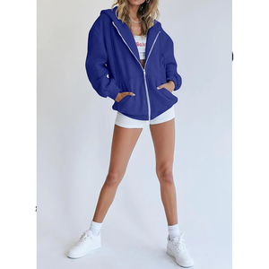 OEM Sweat à capuche zippé délavé à l'acide de haute qualité pour les femmes personnalisable surdimensionné avec logo avant à capuche sur l'épaule longue - Product Image 2