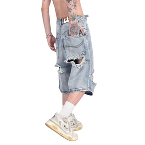 Short de travail vintage à séchage rapide pour hommes, coupe ample, en denim baggy, personnalisable 100% coton - Product Image 6