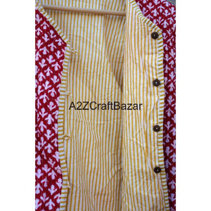 Manteau de mariage fait main respirant tricoté matelassé femmes col en v à manches longues Patchwork rayure imprimé coton bouton ouvert sur le devant - Product Image 3