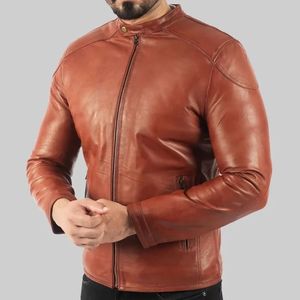 Erik Hombres Chaqueta Biker Cuero Marrón - Product Image 2