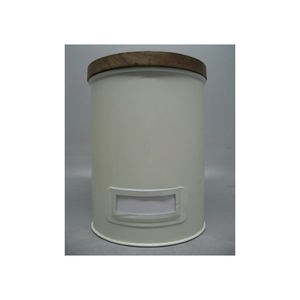 Multi-Purpose White Round <b>Storage</b> <b>Box</b> with <b>Wooden</b> Lid Handcrafted Most Popular Metal Canister for Food and Coffee <b>Storage</b> - Product Image 1