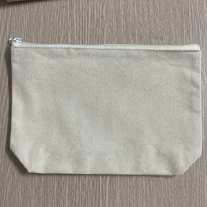 Bolsa de cosméticos de maquillaje de lona en blanco liso de moda al por mayor con bolsa de compras con cremallera metálica - Product Image 1