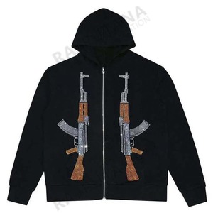 ชุดวอร์มแบบมีซิปสำหรับผู้ชายชุดวอร์มประดับพลอยเทียมแบบกำหนดเองกางเกงวิ่งติดป้ายได้ตามต้องการ - Product Image 6