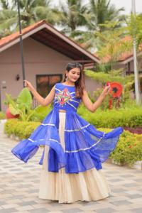 Femmes été col rond pleine couture pur cottan Lehenga Choli Festival mignon lâche lourd Gamthi travail & ribin dentelle avec dentelle kodi - Product Image 5
