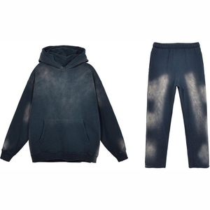Chándales de color sólido de marca personalizada de alta calidad Conjunto de chándal de dos piezas para hombre lavado con ácido - Product Image 1