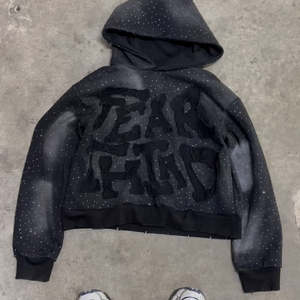 Sudadera con capucha de diamantes de imitación Logotipo personalizado Etiqueta privada Diamante de imitación Sudadera con capucha Diamante de imitación Sudaderas con capucha negras - Product Image 1