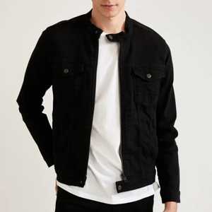 แจ็คเก็ตนักบินผ้ายีนส์ผ้าฝ้ายสีดำสำหรับทุกเพศ2025ฤดูหนาวไฮสตรีทกันลม - Product Image 1