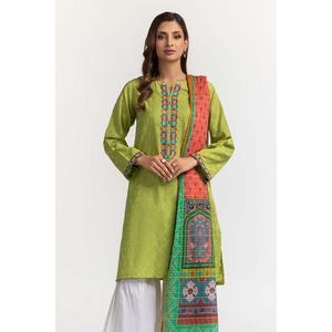 Chemise et dupatta pour femme en tissu dobby vert teint, brodés avec des motifs décoratifs - Product Image 4