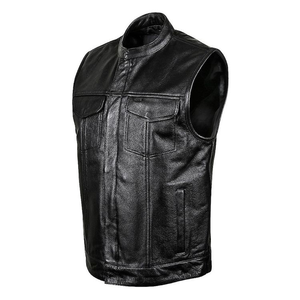 Logotipo personalizado Ligero Hombres Moto Chaleco de cuero Chaleco de invierno de cuero al aire libre Motocicleta en estilo personalizado Chaleco - Product Image 2