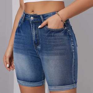 Custom Fashionable <b>Elastic</b> High Patch Pocket <b>Jeans</b> Shorts <b>for</b> <b>Women</b> Designer Ripped <b>Jean</b> Shorts - Product Image 2