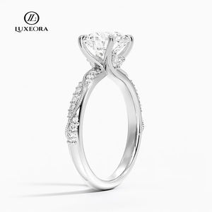 Luxeora IGI certifié 1CT D VS bague de fiançailles en diamant de laboratoire de coupe ronde avec pavé de pierres latérales 14K 18K bague en diamant en or - Product Image 5