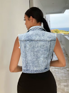 New Design Fashion Sleeveless Jacket Unisex Men <b>Women</b> <b>Denim</b> Cowboy Vest Ladies Hooded <b>Denim</b> Vest - Product Image 5