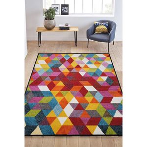 Konfor Pouf tissé moderne 6877 Geo Tapis coloré - Product Image 5