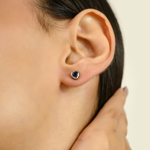 New Collection Hot Selling Products <b>Heart</b> Shape Blue Sapphire Minimal Stud <b>Earrings</b> Handmade 14K White <b>Gold</b> Elegant Jewelry - Product Image 4
