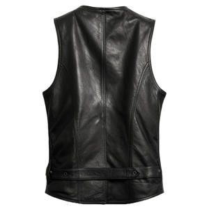 Chaleco de Cuero de Oveja Genuino Negro para Hombre, Estilo Club con Cierre de Botones y Cuatro Bolsillos Delanteros con Cremallera, Transpirable - Product Image 2