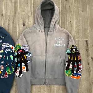 Vente en gros de patchs de broderie de haute qualité 100% coton polaire 430 GSM manches de travail lavage à l'acide Boxy Fit unisexe sweat à capuche écologique - Product Image 3