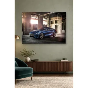 Impression sur toile de la BMW Série 8 bleu marine Fida dans un ancien atelier - Product Image 1