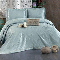 Ensemble de couvre-lit Guzide ASYA 4 pièces en chenille turquoise 100% lavable en machine, 300 fils, tissé, minimaliste, uni, taille King, pour usage domestique