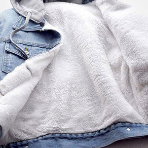 Women Winter Autumn Detachable Hat <b>Hoodie</b> Jacket <b>Sherpa</b> Fur Fleece <b>Lined</b> Jean Trucker Jacket Coat for Ladies - Product Image 4