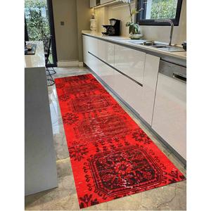 Alfombra de Diseño Turco Roja: Alfombra Delgada Antideslizante, Alfombra Estampada, Alfombra de Chenilla - Product Image 1