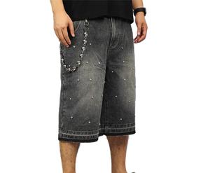 New Style <b>Long</b> Denim <b>Short</b> Heavyweight Custom Sun Faded Rhinestone Plus Size Casual Blank Top Premium Quality Denim <b>Short</b> - Product Image 1