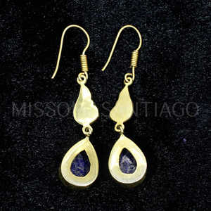 Boucles d'oreilles en laiton fin avec pierre Lapis Lazuli 18x13mm - Product Image 3