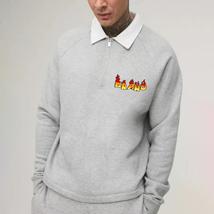 Polo de manga larga con media cremallera para hombre, Polo de algodón con cuello en contraste, personalizado - Product Image 4