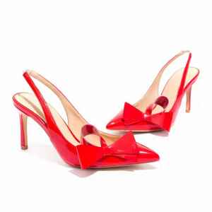 สายรัดด้านหลังคุณภาพสูงพร้อมส้นรองเท้าส้นเข็มขนาด9ซม. โบว์ตกแต่ง & กล่องหัวรองเท้า PU แบบสั่น - Product Image 2