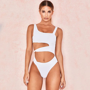 Bikini blanco de una pieza para mujer, traje de baño de pierna alta, dos hombros con patrón estampado, conjunto de Bikini para mujer, 2024 - Product Image 1