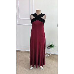 Robe longue bicolore en viscose pour femme avec détail croisé sur le devant, 36881 - Bourgogne - Product Image 4