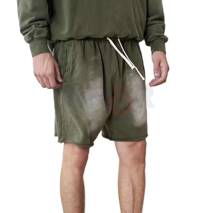 Pantalones cortos de algodón lavado ácido de calle Vintage para hombre 100% algodón serigrafiado sólido verano personalizable High Street Fashion - Product Image 4