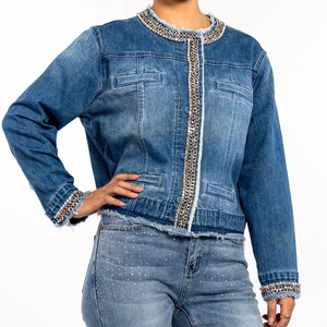 2025 personnalisé Unique Patchwork chaîne à manches longues brut respirant Vintage Jean Denim veste femmes - Product Image 4