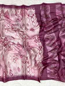 Robe de créateur fantaisie de style moderne best-seller best-seller chemisier sari en soie crêpe fluide avec travail imprimé exportateur mondial - Product Image 3