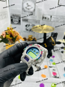 Montre numérique en argent glacé avec lunette en moissanite multicolore, bracelet blanc, montre de luxe bling bling hip hop, montre de déclaration - Product Image 4