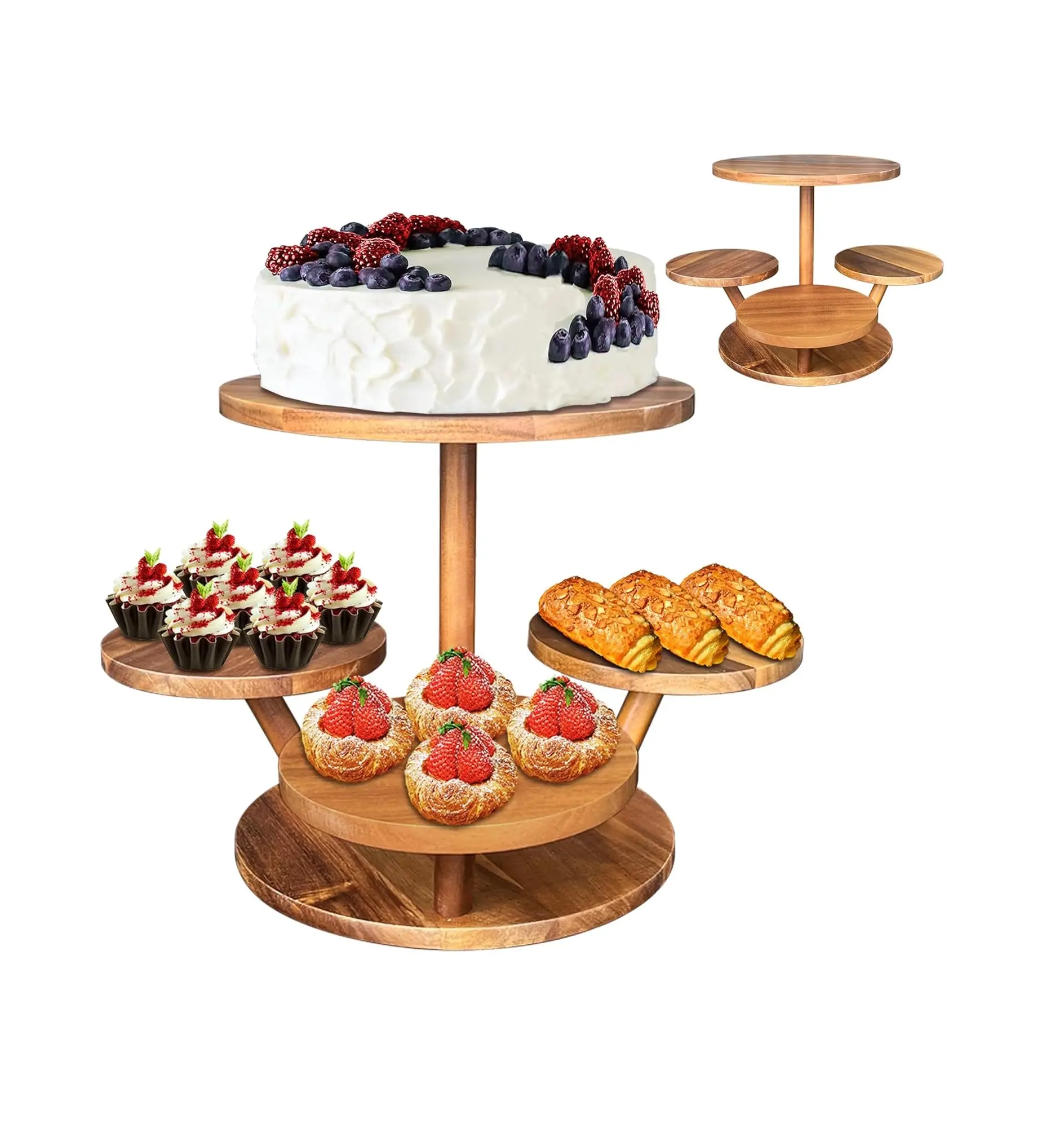 Soporte para cupcakes de 4 niveles para 50 cupcakes Soporte de madera Soporte de exhibición para pasteles Postre Incline Pole